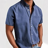  Homens Camisa Social Camisa casual camisa de botão Preto Branco Rosa Vermelho Azul Marinha Manga Curta Tecido Lapela Casual Diário Bolso frontal Roupa Elegante Moda Casual