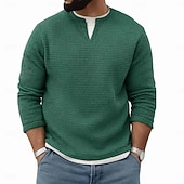 economico T-shirt in maglia waffle-Per uomo Maglietta Waffle Maglietta Manica Lunga Girocollo Scollo a V Primavera Autunno Inverno Elegante Caldo Vacanza Finto due pezzi Allenamento All&#039;aperto Casa Nero Verde chiaro Blu chiaro