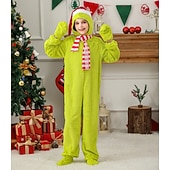 olcso Gyerek Jelmezek-Mikulás Green Monster Furry Kezeslábas Mikulás ruhák Onesie jelmez Fiú Lány Karácsonyi öltözék Gyermek Karácsony Újév Parti Jelmez