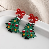 voordelige Dames ringen-Kerstboom oorbellen – glinsterende groene feestoorbellen met rode strik en feestelijke versieringen voor vrouwen