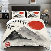 baratos Conjuntos de capa de edredão-Conjunto de capa de edredom de 3 peças com pintura a tinta estilo chinês para cama queen size, capa de edredom macia com 2 fronhas – hotel &amp;roupa de cama para quarto de hóspedes, aconchegante