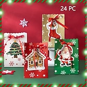 Недорогие Подарочные коробки и упаковочная бумага-24 коробки для рождественских угощений, конфеты, пряничный домик, мини-коробка для рождественской вечеринки, небольшой картонный подарочный контейнер для рождественских угощений, печенья, сладостей,