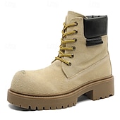 economico Stivali da lavoro-Per uomo Stivali Stivali da Lavoro Camminata Vintage Quotidiano PU Aumento Altezza Confortevole Stivali a Metà Polpaccio Allacciatura Tessuto almond Marrone scuro Nero Autunno Inverno