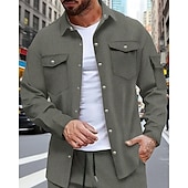preiswerte Herrenhemd zum Knöpfen-Herren Hemd Sommerhemd Freizeithemd Knopfhemd Schwarz Weiß Gelb Rosa Wein Langarm Einfach Revers Urlaub Hawaiianisch Tasche Bekleidung Polyester Mode Lässig Bequem