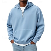 tanie podstawowe bluzy męskie-Męskie Bluza z Kapturem Bluza z kapturem na zamek błyskawiczny Czarny Biały Czerwony Granatowy Ciemnozielony Kaptur Równina Kieszeń Quarter Zip Sport i turystyka Codzienny Święto Sztruks Poliester