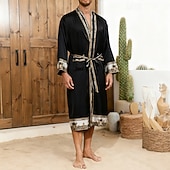 abordables Pyjamas-Homme Pyjamas Robe en soie Vêtements de Nuit Robe de bain Impressions Graphiques Mode Élégant Classique Maison Quotidien Lit Polyester Confort Doux Col en V manche longue Ceinture Incluse Printemps