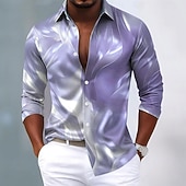 baratos Camisa de Seda Masculina-Homens Estampa Geométrica Mármore Arte abstrata Camisa Social Blusa de cetim Saia Manga Longa Moda Casual Férias Dia a Dia Verão Primavera Outono Aberto para a Lateral Impressão 3D Camisas de botões