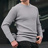 preiswerte Herrenpullover-Herren Pullover Strickpullover Gerippt Stricken Normale Oberteile Gestrickt Einfach Rundhalsausschnitt Mode Basic Urlaub Alltagskleidung Bekleidung Herbst Winter Schwarz Marineblau M L XL