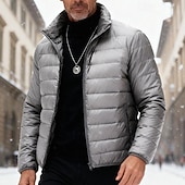 baratos Blusões e Parkas para Homem-Homens Casaco de inverno Baixa Casaco puffer Jaqueta acolchoada Bolsos 50% de pato branco Férias Roupa Diária Encontro Padrão Moda Casual Confortável Térmico / Quente Outono Inverno Cor Sólida