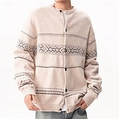 preiswerte Herren Strickjacke-Herren Weihnachtspullover Strickjacke Kurzer Pullover Strickpullover Gerippt Stricken Normale Oberteile Button-Down Geometrisch Rundhalsausschnitt Mode Klassisch Urlaub Alltagskleidung Bekleidung