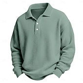 お買い得  メンズ クラシックポロ-男性用 ワッフルポロシャツ ゴルフシャツ カジュアル 祝日 ラペル 長袖 クール 平織り クラシック 秋 春 &amp; 秋 オールシーズン レギュラー ホワイト ライトグリーン ライトブルー ルビーレッド ネイビーブルー パープル ワッフルポロシャツ