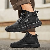 economico Stivaletti alla caviglia-scarponi da trekking bianchi da uomo fatti a mano: design in similpelle resistente e confortevole, perfetti per le avventure all'aria aperta e per l'uso quotidiano