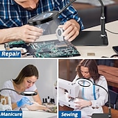 baratos Luzes de leitura-Lupa 10 x 20 x com luz e suporte, lâmpada de aumento com 72 LEDs, 3 modos de cor e luz de aumento regulável para leitura de hobby, trabalho de perto, joias, USB 1 unidade