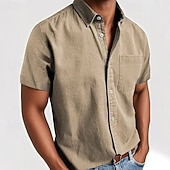  Homens Camisa Social Camisa casual camisa de botão Preto Branco Rosa Vermelho Azul Marinha Manga Curta Tecido Lapela Casual Diário Bolso frontal Roupa Elegante Moda Casual