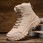 abordables Bottes de randonnée-Bottes de randonnée d&#039;extérieur beiges pour hommes avec semelle en caoutchouc antidérapante et construction respirante, bottes tactiques légères pour la randonnée, le camping et le port quotidien