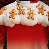 billiga Barnens jultröjor-Jul Pojkar 3D Pepparkakor män T-shirt Långärmad Vår Höst Mode Grundläggande Barn 4-12 år Rund hals Utomhus Ledigt Dagligen Normal