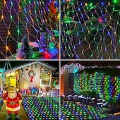 economico Strisce LED-Set di luci a rete collegabili 3 in 1 per interni ed esterni, luci decorative per Natale, Capodanno, matrimonio, atmosfera festiva, telecomando a 13 tasti, tensione di sicurezza 31 V, 1,5 * 1,5 m - 96