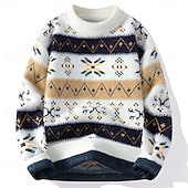 baratos suéter pulôver masculino-Homens Suéter de Natal camisolas de natal Pulôver suéter Suéter de malha Estriado Tricotar Tops regulares Tricotado losango Gola Redonda Moda Básico Férias Roupa Diária Roupa Outono Inverno Branco
