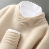 preiswerte Wollpullover für Herren-Hochwertiger Herrenpullover aus reiner Wolle und Kaschmir mit Rundhalsausschnitt, klassischer Strickpullover, weich, warm und atmungsaktiv.