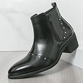 ieftine Cizme de îmbrăcăminte-Ghete bărbătești negre din piele ecologică, cu fermoar și detalii cu cuie – încălțăminte elegantă și confortabilă pentru petreceri de iarnă și întâlniri casual