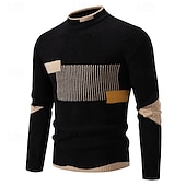 preiswerte Herrenpullover-Herren Pullover Strickpullover Gerippt Stricken Normale Oberteile Gestrickt Farbblock Rundhalsausschnitt Mode Basic Urlaub Alltagskleidung Bekleidung Herbst Winter Schwarz Weiß S M L