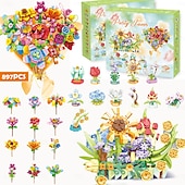 Недорогие Адвент-календарь-Адвент-календарь, цветочные букеты, строительные блоки для детей, 24-дневный рождественский подарочный календарь с 24 красочными цветочными букетами, сделанными из строительных блоков, рождественский