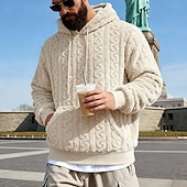 voordelige Fleecehoodie-Men's Jacquard Hoodie Fleece Hoodie Apricot Black Brown Gray Light Blue Hooded Plain Kangaroo Pocket Textured Sports &amp; Outdoor Casual Daily Streetwear Cool Sportswear Fall Winter Clothing Apparel
