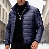 baratos Blusões e Parkas para Homem-Homens Casaco de inverno Baixa Casaco puffer Jaqueta acolchoada Bolsos 50% de pato branco Férias Roupa Diária Encontro Padrão Moda Casual Confortável Térmico / Quente Outono Inverno Cor Sólida