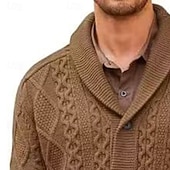 preiswerte Herren Strickjacke-Herren Pullover Strickjacke Gerippt Zopfmuster Stricken Normale Oberteile Gestrickt Einfach Schalkragen Urlaub Mode Lässig Alltagskleidung Bekleidung Frühling &amp; Herbst Schwarz Weiß S M L