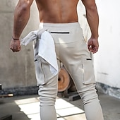 Недорогие Беговые штаны и леггинсы-Муж. Спортивные брюки с манжетами Брюки карго спортивные штаны Кулиска Карман на молнии Завышенная Нижняя часть Для спортивного зала Одежда для спорта и отдыха Тренировка Весна Осень Эластичный