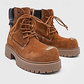 economico Stivali da lavoro-Per uomo Stivali Stivali da Lavoro Camminata Vintage Quotidiano PU Aumento Altezza Confortevole Stivali a Metà Polpaccio Allacciatura Tessuto almond Marrone scuro Nero Autunno Inverno