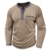 economico Magliette casual da uomo-Per uomo Maglietta Maglia Henley Camicia a Maniche Lunghe Manica Lunga Henley Primavera Autunno Blocco di colori Moda Designer Essenziale Tasche Vacanza Streetwear Uscire Rosso scuro Nero Blu marino