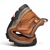 tanie Botki-brązowe, wsuwane buty męskie ze skóry ekologicznej – wygodne i wytrzymałe, z amortyzowaną wkładką, idealne do noszenia na co dzień, aktywności na świeżym powietrzu i codziennego użytku