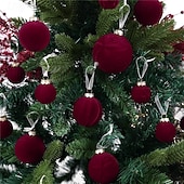 baratos Ornamentos-Conjunto de 46 enfeites de Natal em veludo para árvore de Natal, com bolas flocadas e inquebráveis, com laço para decoração natalina. Disponível em 3 tamanhos: 4/6/8 cm.