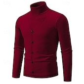 economico maglione pullover da uomo-Per uomo Felpa Maglione A Coste Maglia Top Regolari 2 in 1 Lavorato a maglia Semplice Dolcevita Maglieria Contemporaneo Casuale Abbigliamento quotidiano Abbigliamento Primavera Autunno Nero Borgogna