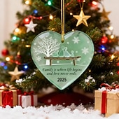 cheap Ornaments-Handmade Heart-Shaped Sea Glass Family Ornament, Timeless Heart Keepsake Pendant with with Inspirational Quotes, Sea Glass Wall Art &amp; Decor for Christmas Tree Home Garden Party Supplies