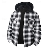 economico camicie di flanella-Per uomo Giacca-camicia Giacca camicia Giacca invernale Plaid Vacanza Abbigliamento quotidiano Bianco Rosso Blu Arancione Manica Lunga Con Cappuccio Autunno Inverno Abbigliamento Tasca Frontale