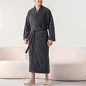 olcso Hálóingek, köntösök-Férfi Pizsamák Fürdőruha Sima Divat Stílusos Klasszikus Otthon Napi Ágy Flanel Poliészter Melegen tartani Mokaszinok Mekano V-alakú Hosszú ujj Ősz Tél Sárga Bíbor