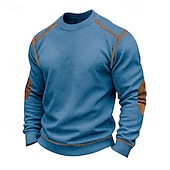 baratos Camiseta de malha waffle-Homens Camiseta Waffle Camiseta Camisetas T-shirt Manga Longa Gola Redonda Primavera Outono Bloco de cor Moda Designer Básico Patchwork Clássico Férias Rua Para Noite Preto Branco Vermelho Top Tee