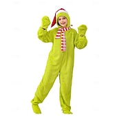 olcso Gyerek Jelmezek-Mikulás Green Monster Furry Kezeslábas Mikulás ruhák Onesie jelmez Fiú Lány Karácsonyi öltözék Gyermek Karácsony Újév Parti Jelmez