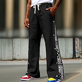 baratos Perna Reta-Homens Calças Esportivas Calça de moletom com pernas largas Calças Calças largas Com Cordão Cintura elástica Botão Lateral Bloco de cor Tecido Pavio Humido Respirável Comprimento total Esportes