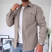 preiswerte Flanellhemden-Herren Hemd Freizeithemd Flanellhemd Knopfhemd Overshirt Schwarz Marineblau Beige Langarm Einfach Kragen Täglich Ausgehen Bekleidung Mode Lässig