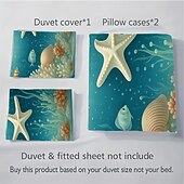 preiswerte Bettbezug-Sets-Unterwasserwelt Seestern &amp;3-teiliges Daunenbettbezug-Set mit Oktopus-Motiv für Queensize-Betten, weicher Bettbezug mit 2 Kissenbezügen – Hotel &amp;Gästezimmerbettwäsche, gemütlich &amp; komfortabel