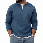 economico T-shirt in maglia waffle-Per uomo Maglietta Waffle Maglietta Manica Lunga Girocollo Scollo a V Primavera Autunno Inverno Elegante Caldo Vacanza Finto due pezzi Allenamento All&#039;aperto Casa Nero Verde chiaro Blu chiaro
