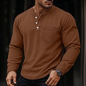 Недорогие Повседневная футболка Хенли-SoftFade™ Мужская футболка Henley длинный рукав Henley весна осень винтаж ретро винтажная повседневная винтажного стиля выцветшая стиранная повседневная голубой черный темно-синий топ футболка для