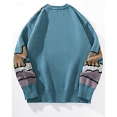 billige genser for menn-Herre Pullover genser Strikket genser Riflet Strikke Vanlige topper Strikket Dinosaur Crew-hals Mote Grunnleggende Feriereise Dagligdagstøy Klær Høst Vinter Lyseblå S M L