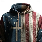 economico Motivo della Bandiera-Per uomo Croce Bandiera Americana Felpa con Cappuccio Moda Quotidiano Casual Manica Lunga Con Cappuccio Abbigliamento casual alla moda Vacanza Feste Festival Blu Stampa Autunno Inverno progettista S