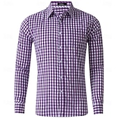 cheap Men's Dress Shirts-Men's Shirt Dress Shirt Casual Shirt Plaid Shirt Button Up Shirt Red Long Sleeve Checkered Lapel Daily Business Clothing Apparel Cotton Blend Fashion Smart Casual