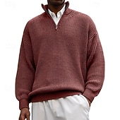 cheap Men's Pullover Sweater-Men's Sweater Pullover Sweater Jumper Quarter Zip Pullover Sweater Ribbed Knit Regular Tops Knitted Slim Fit Plain Standing Collar Knitwear Contemporary Casual Daily Wear Clothing Apparel Spring Fall