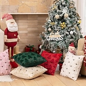 levne Vánoční povlečení-Vánoční povlaky na polštáře s ozdobou na stromeček, měkké plyšové povlaky na polštáře z umělé kožešiny, povlaky na polštáře na vánoční stromeček na svátky, zimní domy, pohovky, postele, verandy,